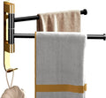 Folding 2-Arm Aluminum Modern Wall-Mounted Movable Towel Bar with Hooks Black Gold Finish 3-Year Warranty