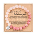 Dainty Elastic Beaded Bracelet Inspirational Gifts Friendship Card Bracelet for Women Heart Charm Rose Quartz Stone Bracelet MegaBDM