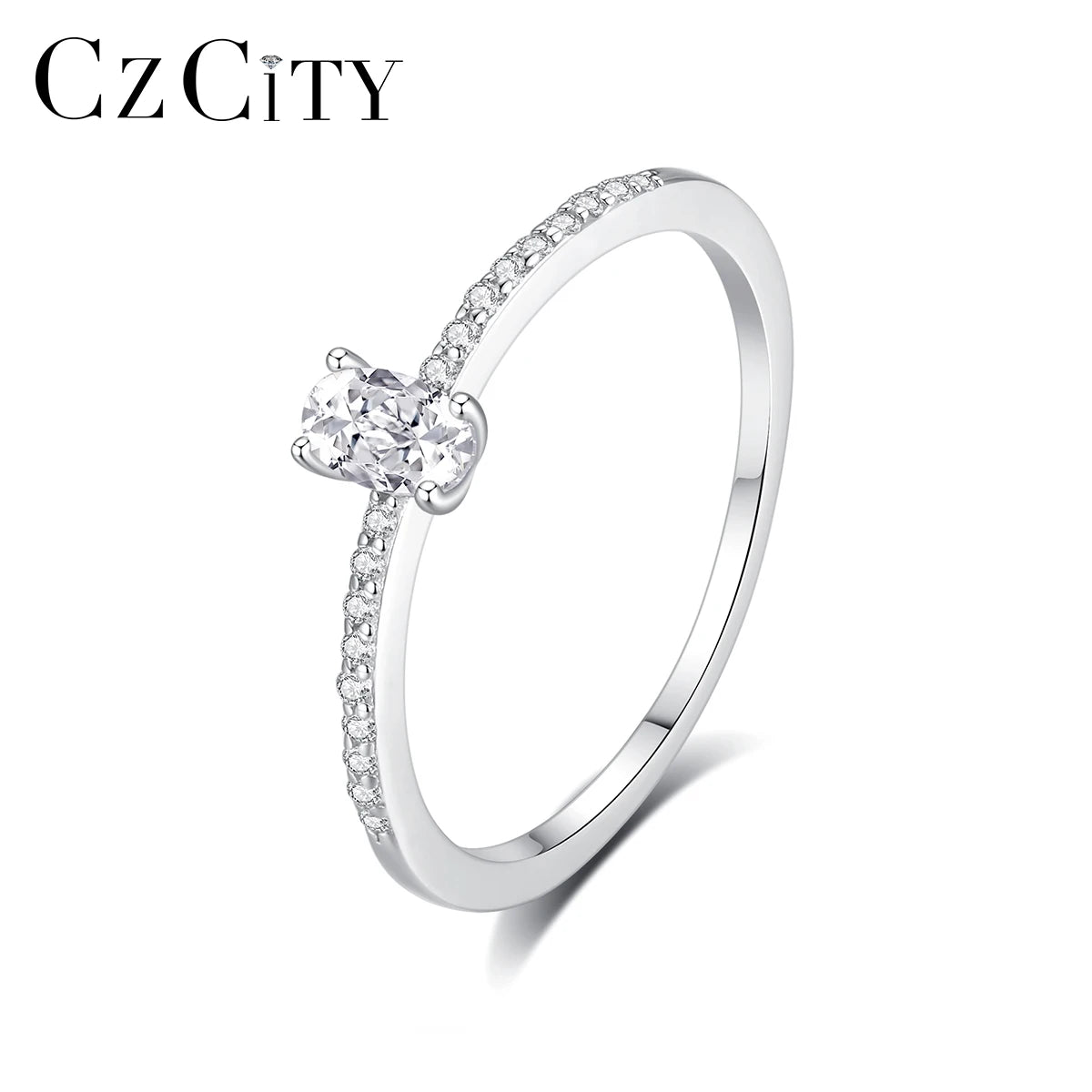 CZCITY Diamond Silver Engagement Woman 925 Sterling Finger Dainty Zircon Iced Out Girl Bling Luxury Ring