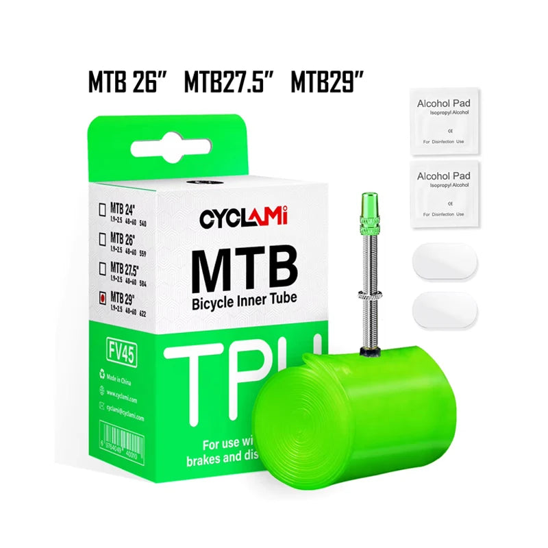 CYCLAMI Ultralight Bike Inner Tube 26 27.5 29 Inches MTB Bicycle TPU Tire 45mm French Valve Super Light Anti-Oxidation Bike Tube