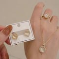 Exquisite Cubic Zirconia CZ Necklace Earrings Ring Jewelry Set Luxury Micro Paved Zircon Natural Cat Eye Stone Necklace Women