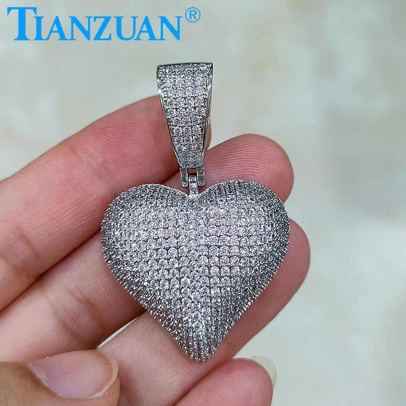 Heart Shape Full of D VVS White Moissanite Pendant 925 Sterling Silver Hip Hop Jewelry Engagement Datting