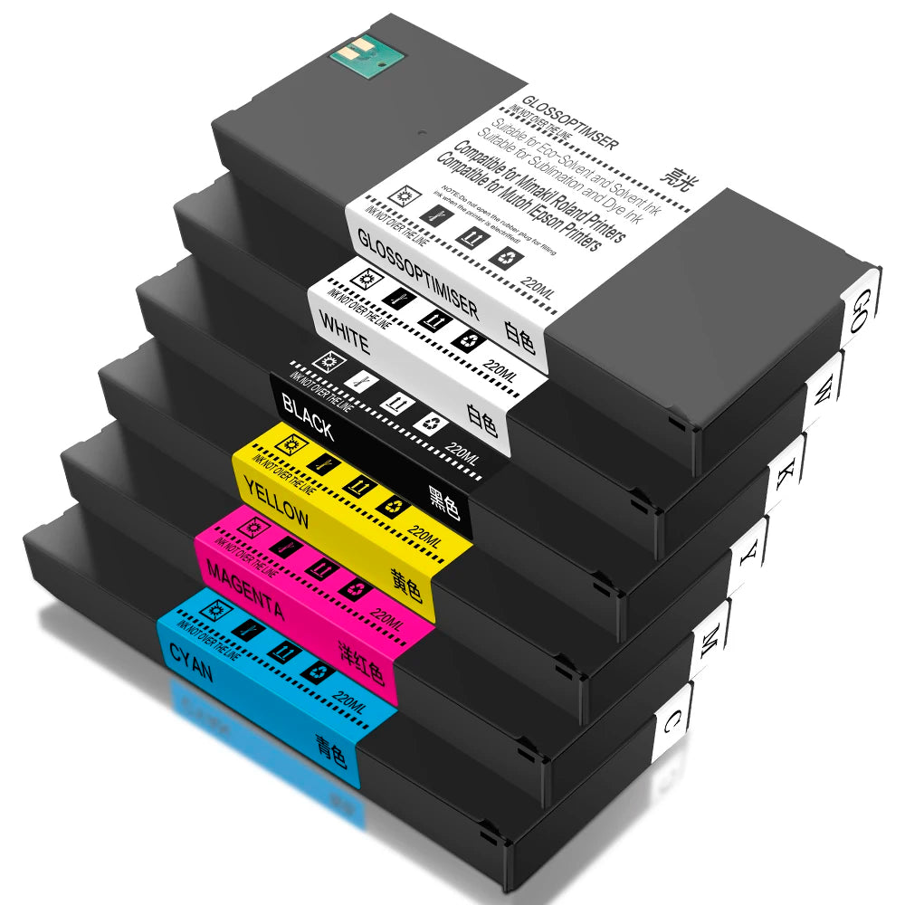 Ocbestjet 5 Colors 220ML BN20 BN-20 DTF Compatible Ink Cartridge for Roland RS-640 RS-540 XJ-740 Printer One Time Chip
