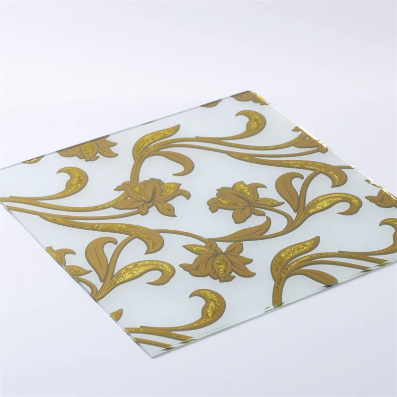 China Glass Manufacturer 3mm-9mm Acid Etched Printed Art Glass Sheets Ice Flower Design for Door and Window
