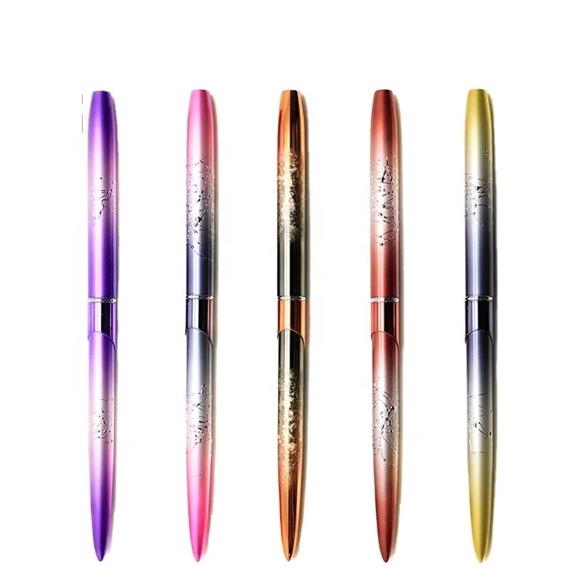 USA Size Colorful Gradient Metal Handle Premium Kolinsky Sable Acrylic Nail Art Brush Custom Logo Crimped&Round Acrylic Nail Pen