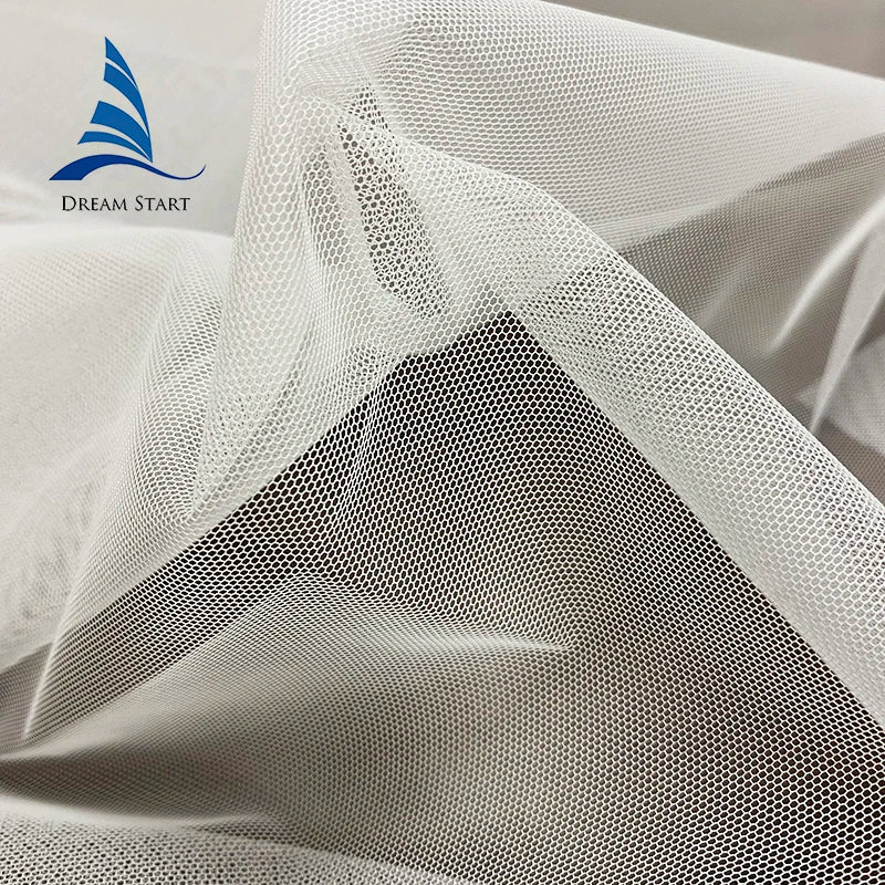 100% White Polyester Fabric Mesh 63\" Knitted Tulle for Kids' Apparel Embroidered Plain Pattern Weddings Designs for Girls
