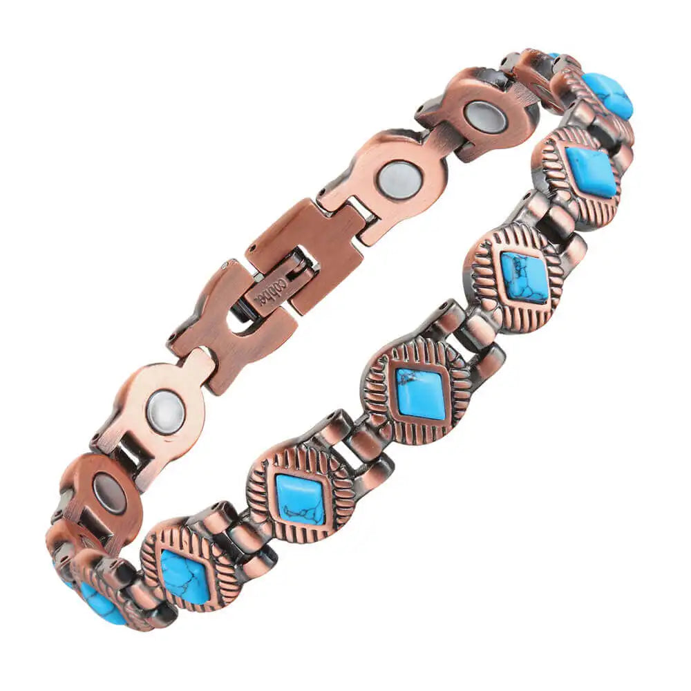 BioMagnetic Jewelry Antique Copper Bracelet Turquoise Women Magnetic Therapy Pure Copper Bracelet