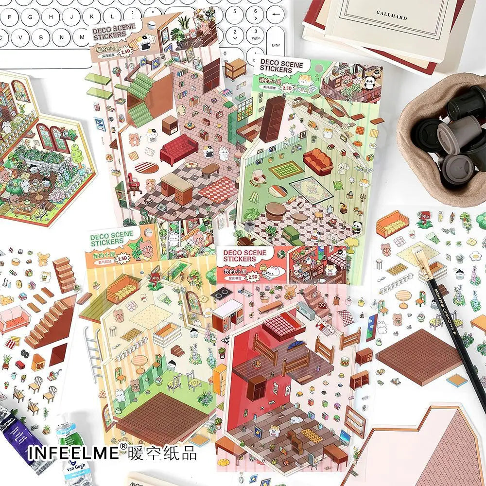 3 Stickers Per Pack My Cottage Series Cute Fun Scenic Handbook Materials Stickers 4
