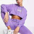 Fall 2025 Trendy Women Clothes Custom Crop Top Hoodie and Sweatpants Set Purple Loungewear Women Sets