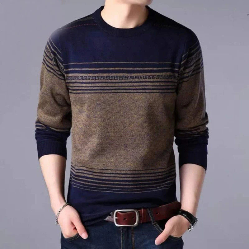 Autumn Winter Casual Loose Vintage Striped Sweaters Man Long Sleeve All Match Pullover Male Keep Warm Fashion Gentmen Clothes