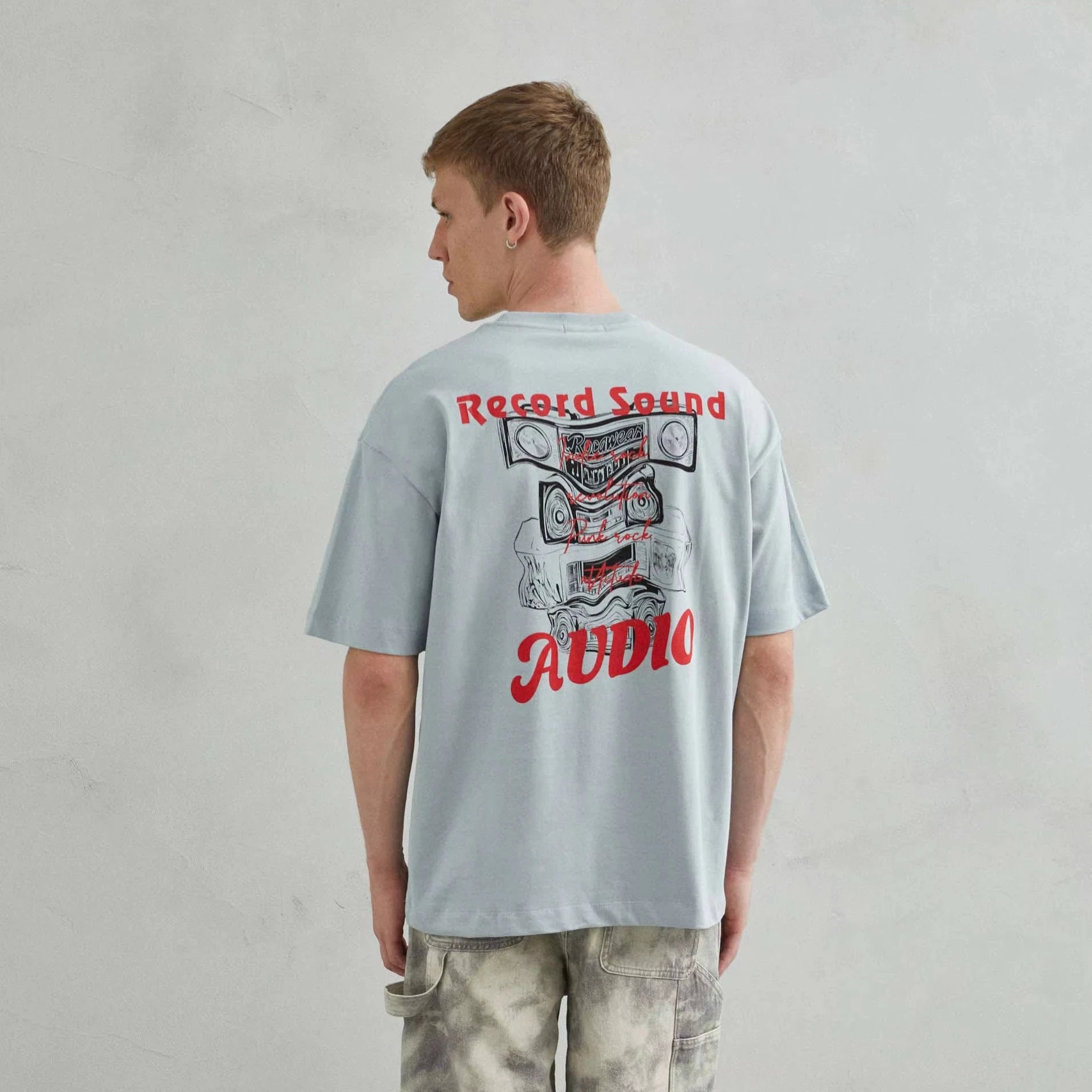 Unisex Cotton Regular Fit Casual Breathable T-Shirt with AUDIO Design in Grey Color