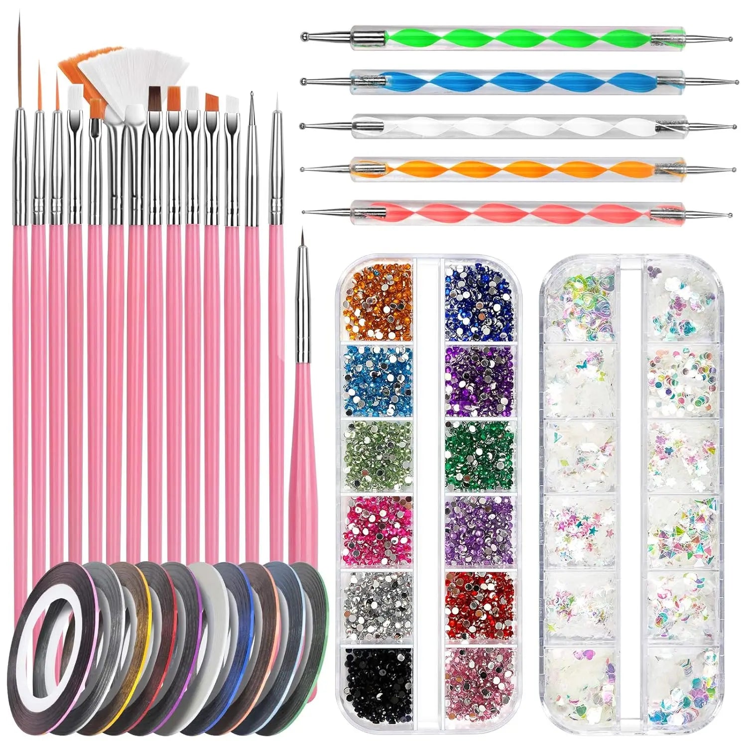 15pcs Nail Art Brushes Set Dotting Pen 10pcs Nail Art Striping Tapes Ultra Thin Nail Sequins