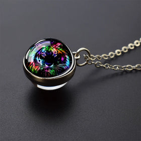 Tiger Head Necklace Creative Glass Ball Pendant Mens Jewelry Gift
