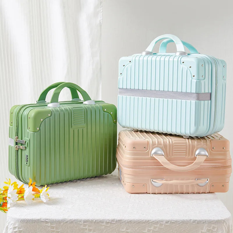 Portable 14-Inch Lightweight Cosmetics Storage Box with Lockable Password Waterproof Boarding Suitcase with Soft Handle