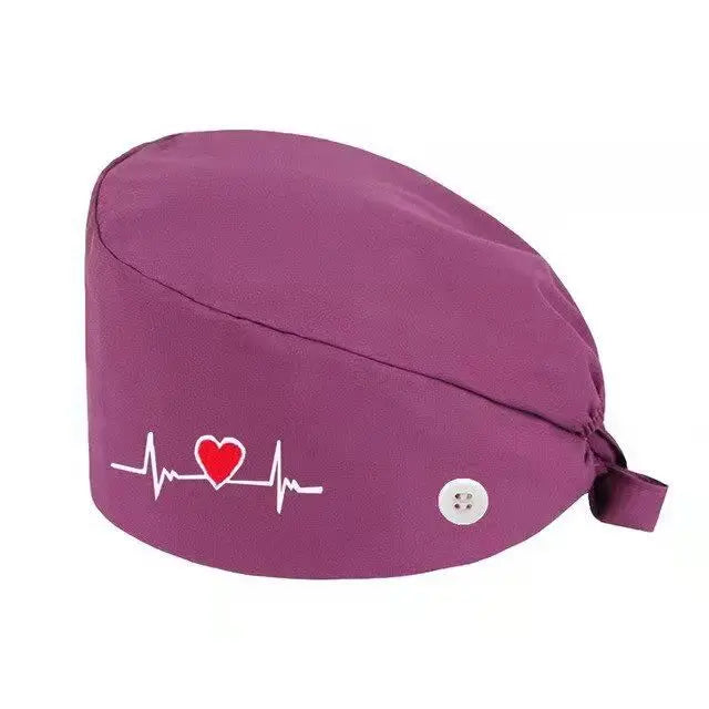 Cotton Working Cap With Button and Sweatband Adjustable Heartbeat Bouffant Hats Women Men Nurse Scrub Caps