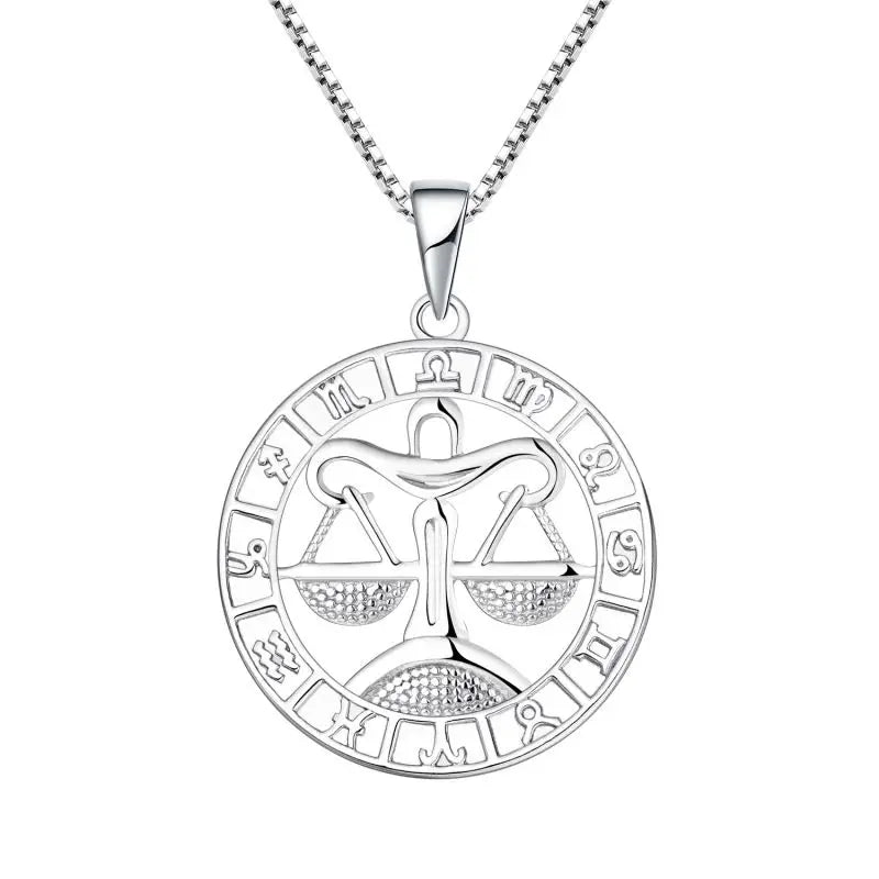 925 Sterling Silver Trendy Women's Daily Custom Design Libra Gifts Silver 925 Zodiac Pendant Necklace for Women Chain Necklaces