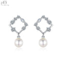 HongKong Supplier Luxury Diamond Jewelry 18K White Gold Real Natural Diamond Pearl Stud Earring for Women