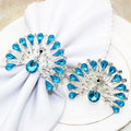 Blue Crystal Rhinestone Peacock Napkin Rings Holder Large Serviette Wedding Decorative Table Luxury Classic Metal Party Stocked