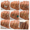 2024 Trendy Geometric Crystal Heart Rings Set Gold Moon Butterfly Green Stone Diamond Knuckle Finger Ring Women Jewelry Gift