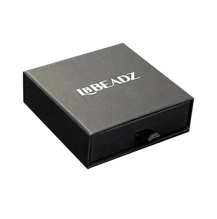 Customized Black Square Embossed Paper Drawer Necklace Box with Drawstring Closure