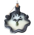 4.5*17.2cm Ceramic Frog Lotus Cone Backflow Incense Burner for Home Mediation Lotus Waterfall