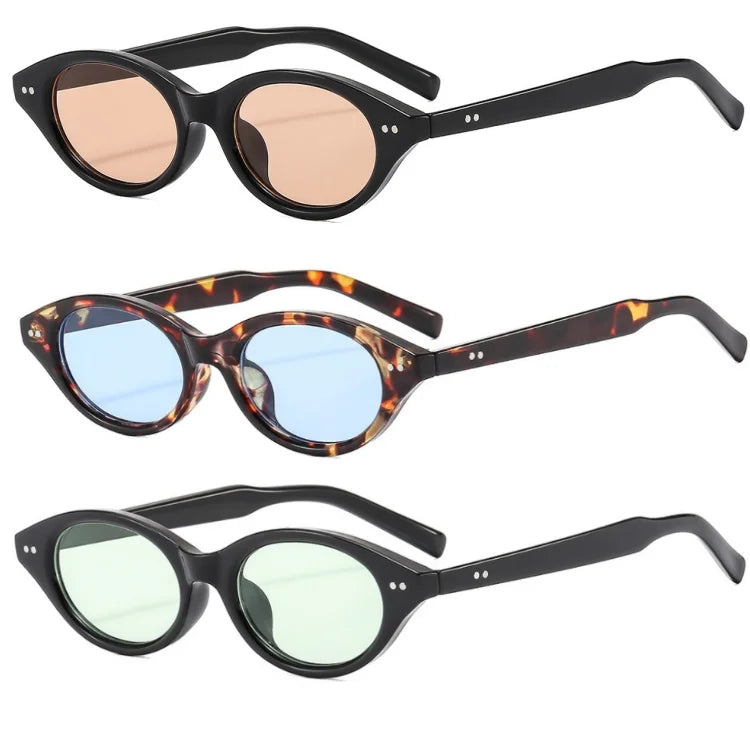 2025Trendy Small Black Oval Glasses Vintage Classic Red Blue Gradient Y2K Irregular Rivets Gradient Shades Sunglasses