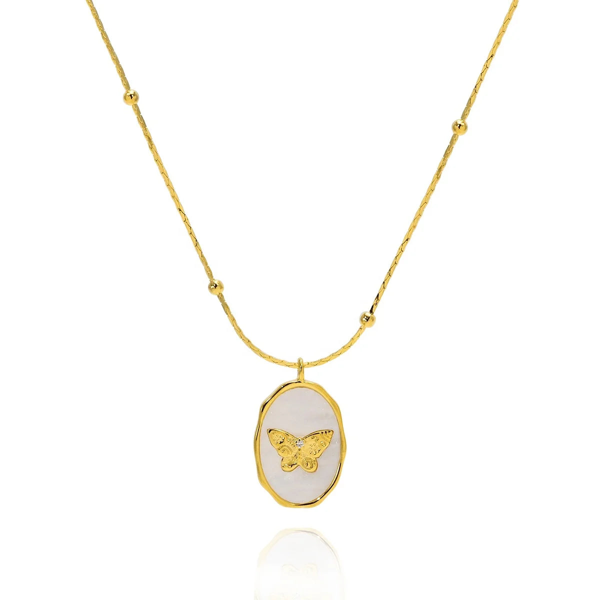 New Light Luxury 18K Gold Plated Brass Chain Natural White Mother-Of-Pearl Butterfly Pendant Necklaces Trendy Unisex Jewelry Hot