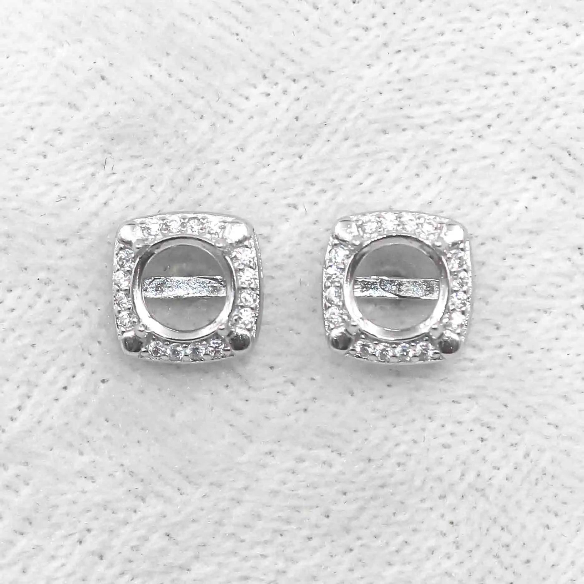 Sterling Silver 4mm/5mm/6mm Semi Mount Stud Earrings Empty Support Blank Setting S925 Base Without Center Stone for DIY Inlay