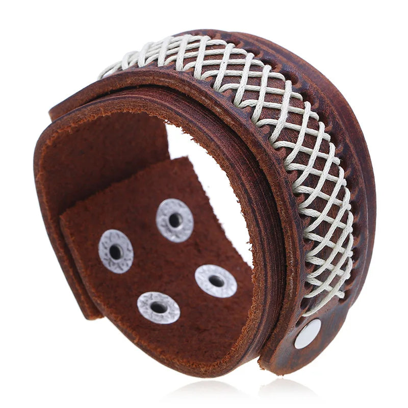Wholesale Vintage Genuine Leather Handmade Braid Cuff Bracelet for Men Fashion Accessory