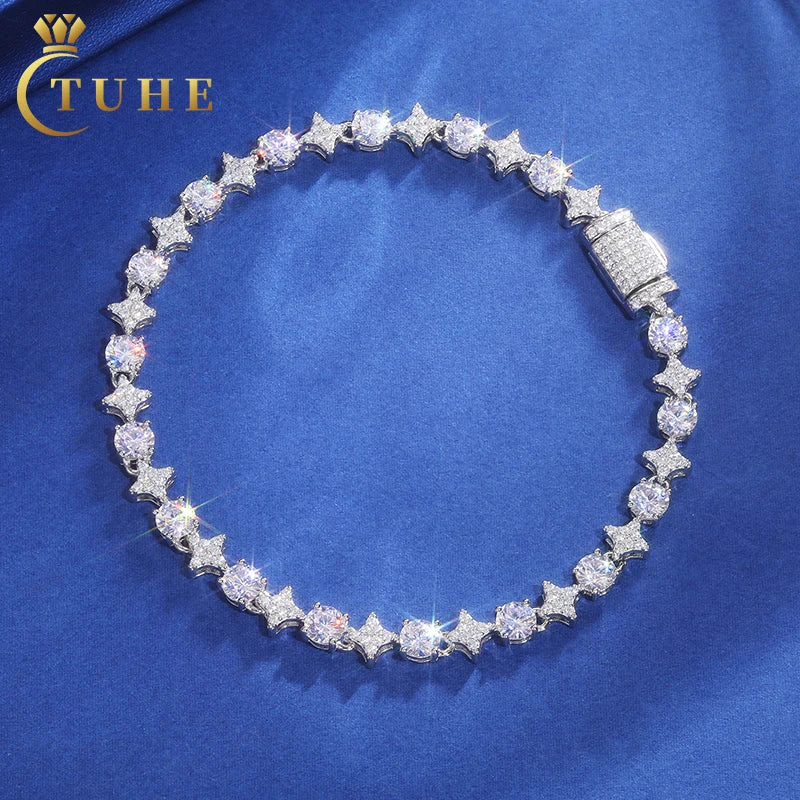 Lab Created Diamond Hip Hop Jewelry 925 Silver Star Bracelet Prong D Color Moissanite Star Bracelet for Friends Gift