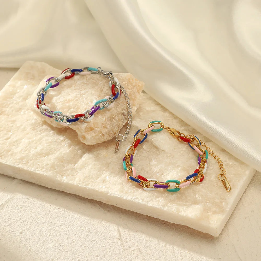 Bohemia Popular Colorful Enamel  Adjustable 18K Gold Plated Stainless Steel Link Chain  Jewelry