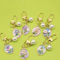 French Retro Style Metal Keychain Light Luxury Enamel Pendant with Oil Painting Flower Monet Garden Alloy Enamel Keychain