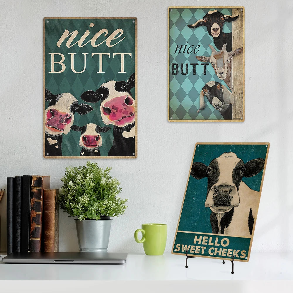 Putuo Decor Animal Metal Plate Printing Tin Sign Funny Chicken Cow Meal Art Sign Farmhouse Wall Decor MegaBDM