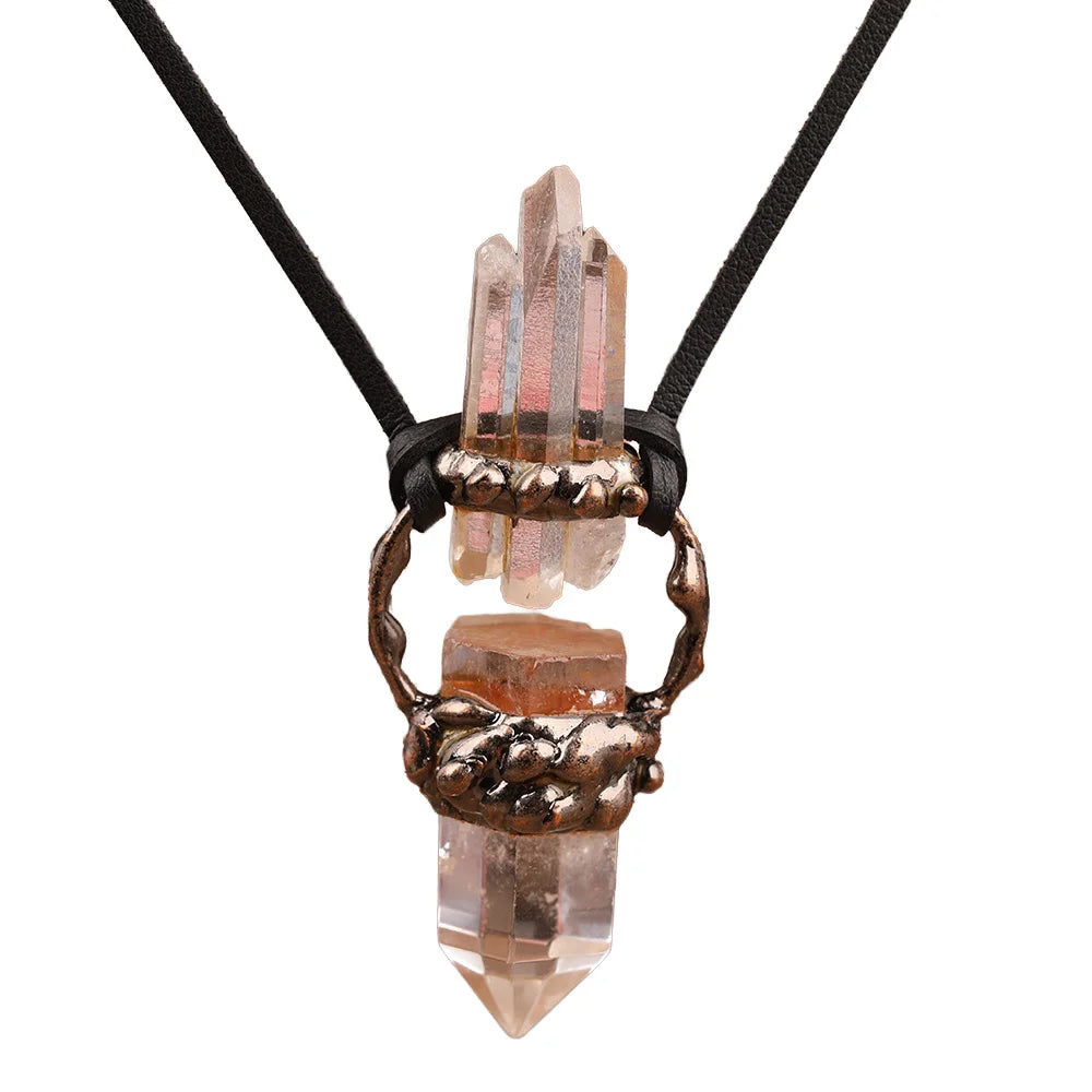 Antique Bronze Pendant Necklace  Healing Crystals Natural Gemstone Charms Spiritual Jewelry