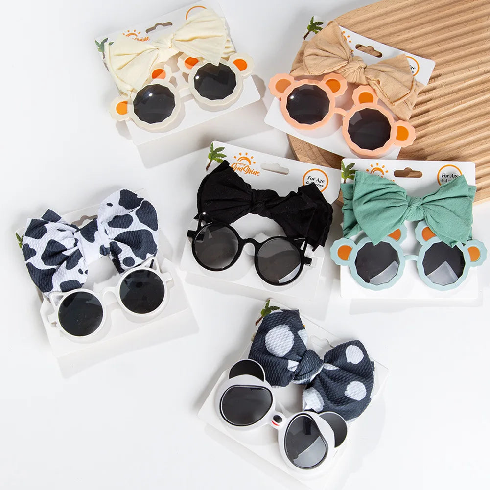 Wholesale New Kids Summer Sunglasses Flower Eyeglass With Headbands Set Kid Daisy Flower Eyeglasses Nylon Headbands Bows Gifts