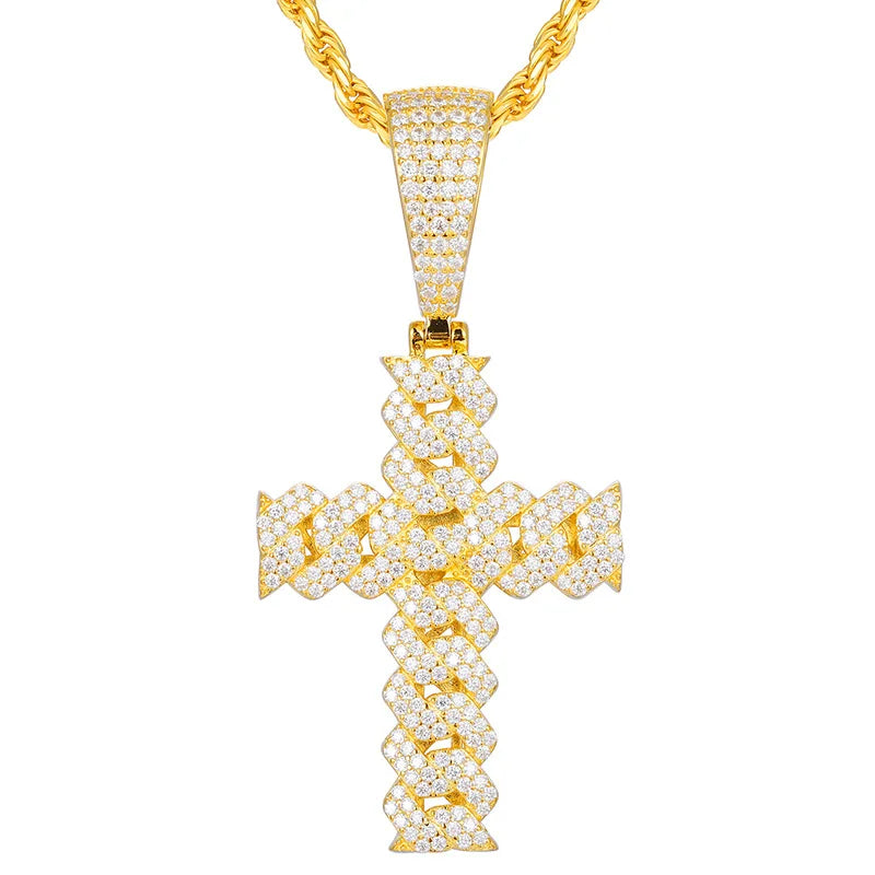 Pass Diamond Tester Cross Moissanite Diamond Pendant with Certificate Hip Hop 925 Sterling Silver Cuban Cross Pendant Necklace