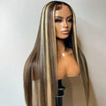 Remy Hair Wigs Highlight Ash Blonde Straight Wigs 13x4 Transparent Lace Front Wigs Heavy Density Long Preplucked Brazilian
