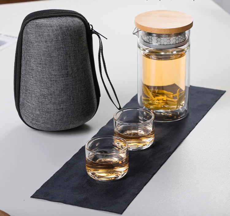 Portable Mini Gongfu Tea Set Borosilicate Glass Teapot with 3 Chinese Design Teacups for Coffee Travel Home Outdoor Office Use