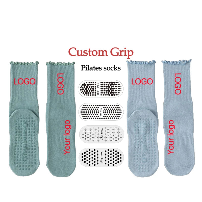 100% Cotton Pilates Grip Yoga Socks Custom Logo Anti-Bacterial & Anti-Slip High Quality Crew Style for Summer & Autumn Sports