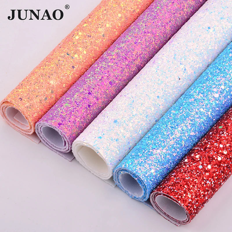 JUNAO 1 Meter Waterproof Film Wholesale Artificial Leather Fabric Sheets Sequins PU Leather Fabric