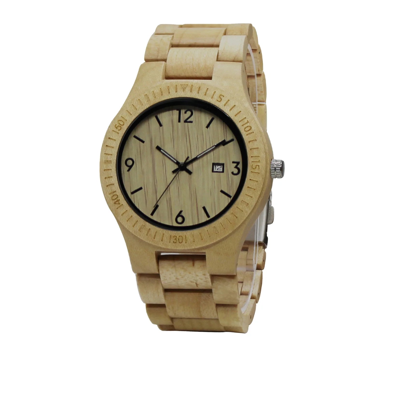 TJW Customized Logo Wooden Watch for Men Sports Business Style Pointer Dial Display 22mm Band Width Fashionable Maple Material