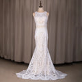 Real Photos Boho Sleeveless Appliques Lace Mermaid Wedding Dress for Woman Sweep Train Backless Bride Gown for Wedding
