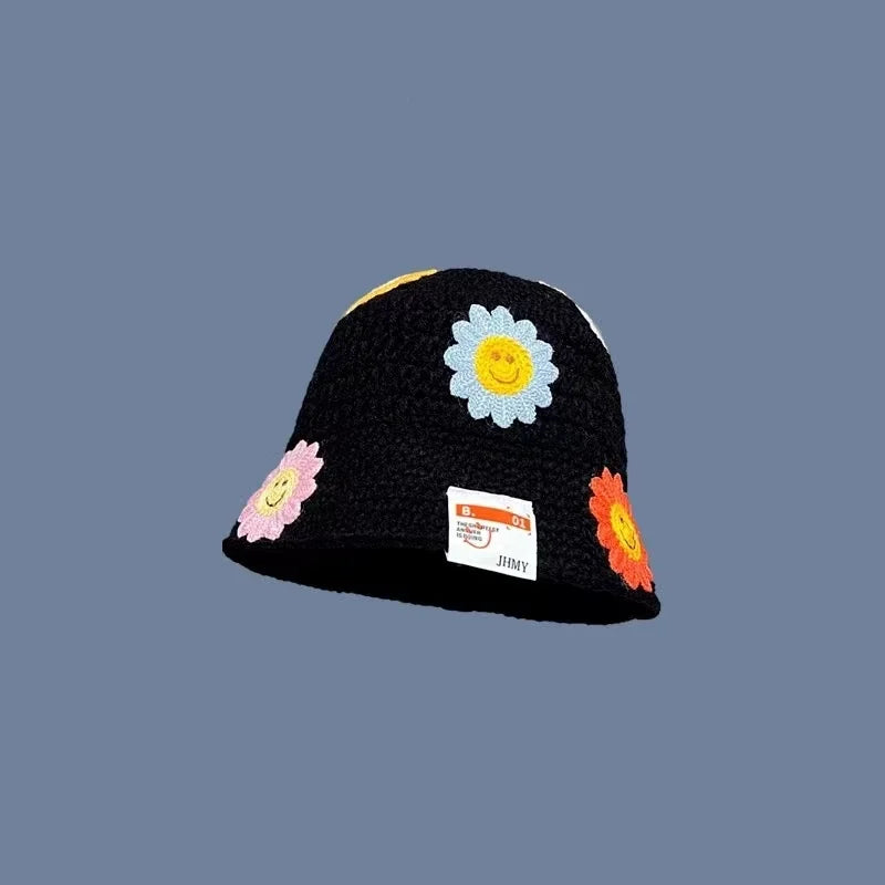 2024 New Knitted Bucket Hat for Women Handmade Sun Floral Crochet Cap Summer Outdoor for Girls Boho Floppy Beanies Cap