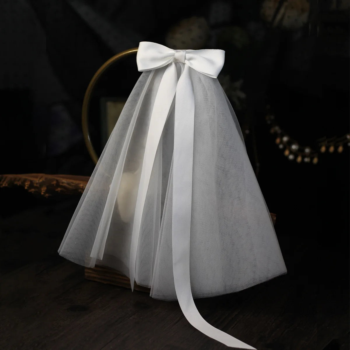 IVANHOE New 30CM Bow Bridal Veil with Super Immortal White Certified Short Wedding Headwear