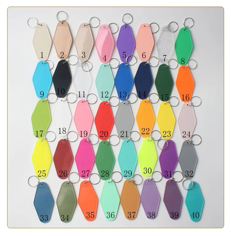 Customized Diamond Motel Plastic ABS Acrylic Luggage Key Tags Hotel Motel Keychains Blank Promotional Gift Carabiners Keychains