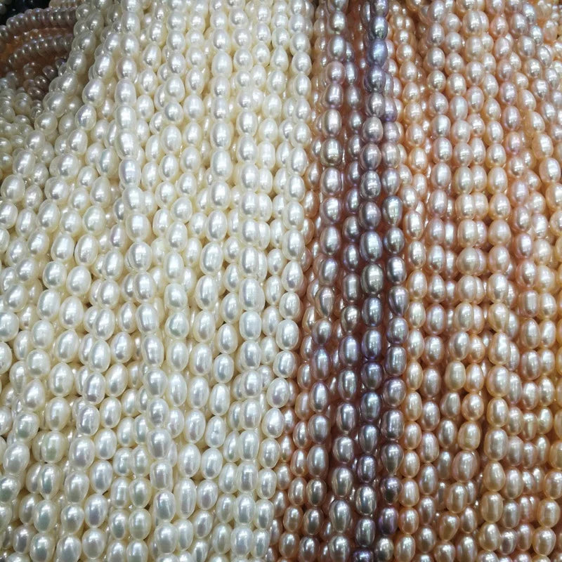 Hot Sale 3A 6-7mm Freshwater Rice Pearl Strands 46mm Loose Beads for Making Natural Jewelry
