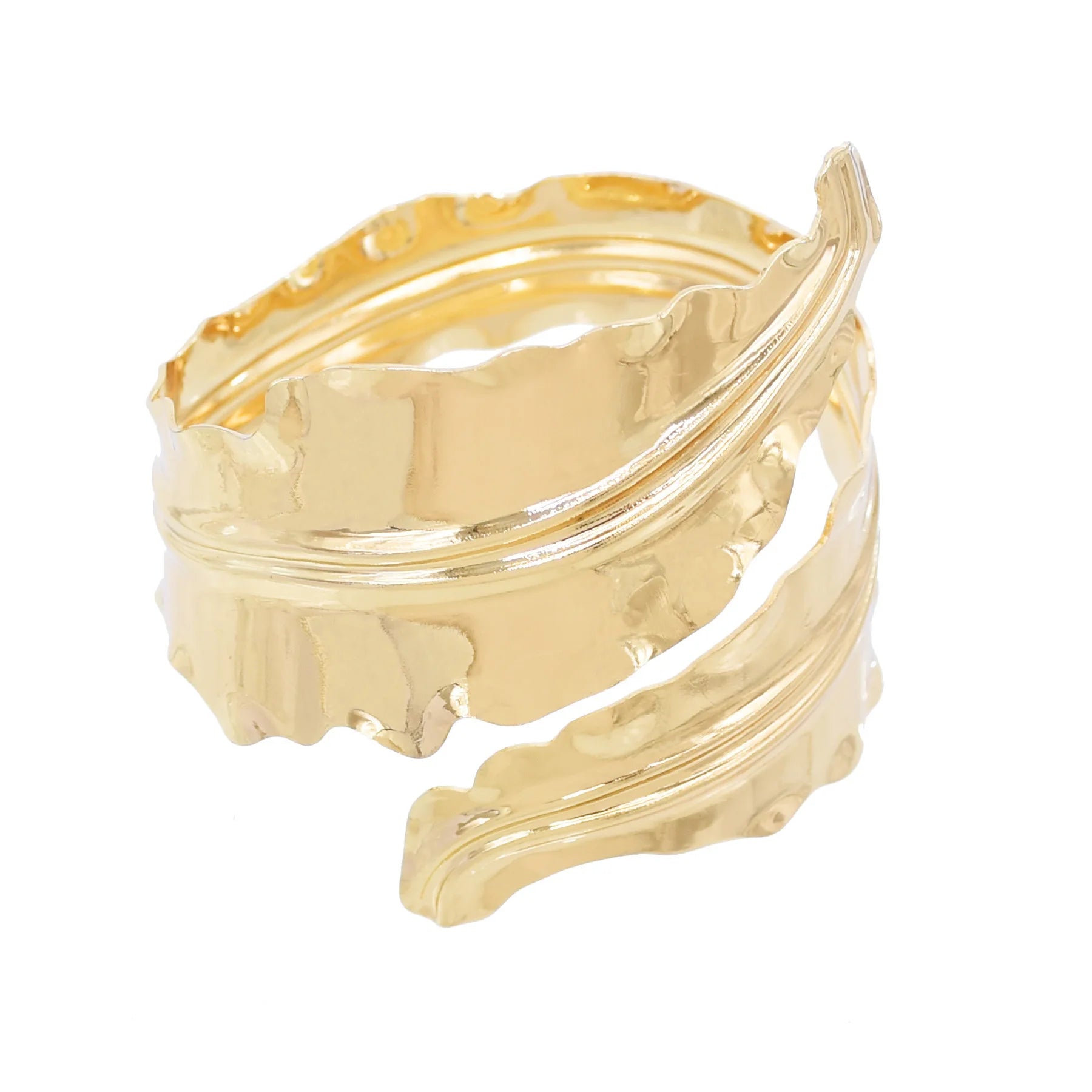Gold Plated Metal Leaf Bangle Bracelet Fashion Stripes Opened Design Versatile Women Jewelry Accessory