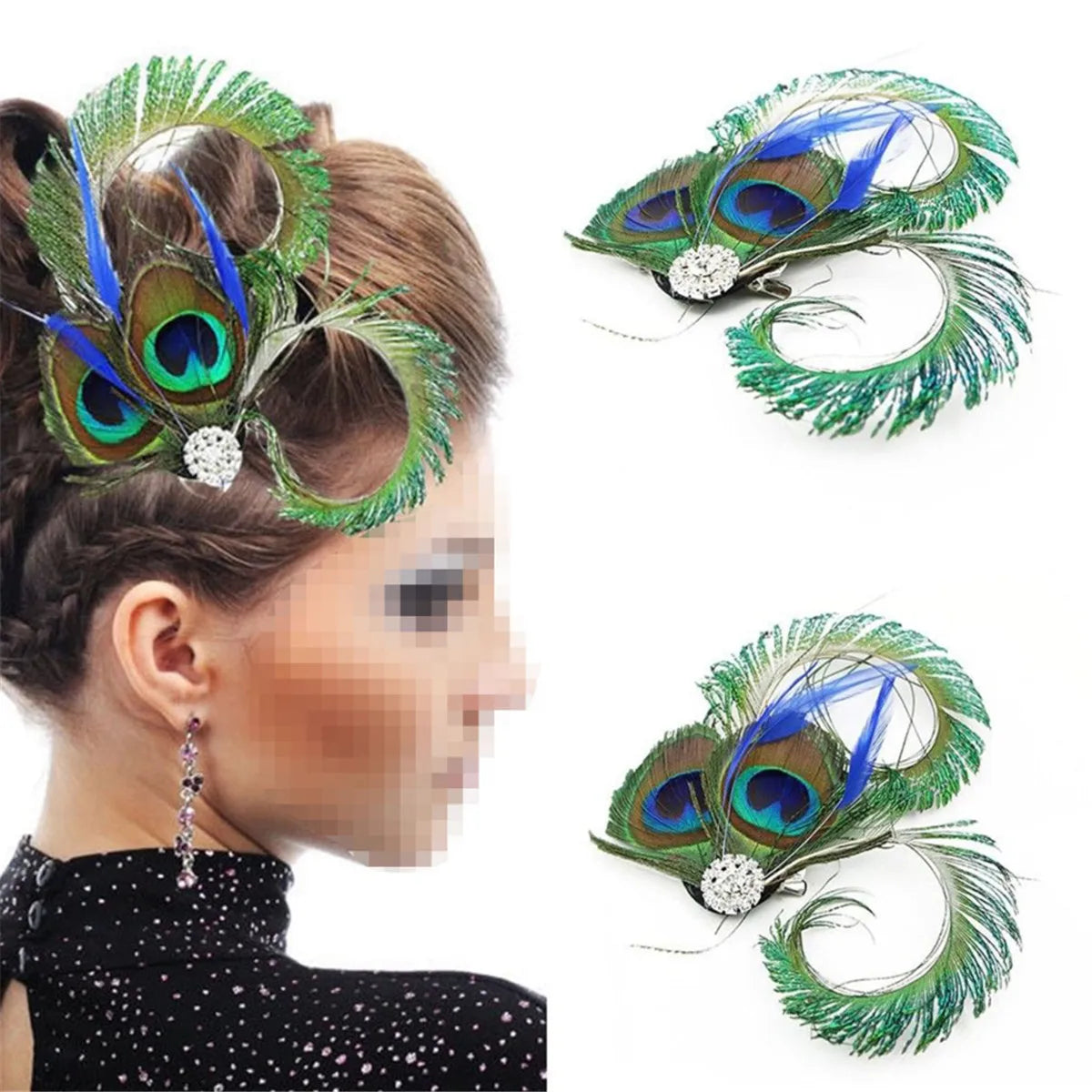 Vintage Retro Cute Peacock Feather Bridal Wedding Party Hair Clip Hairpin Headpiece Hair Accessory