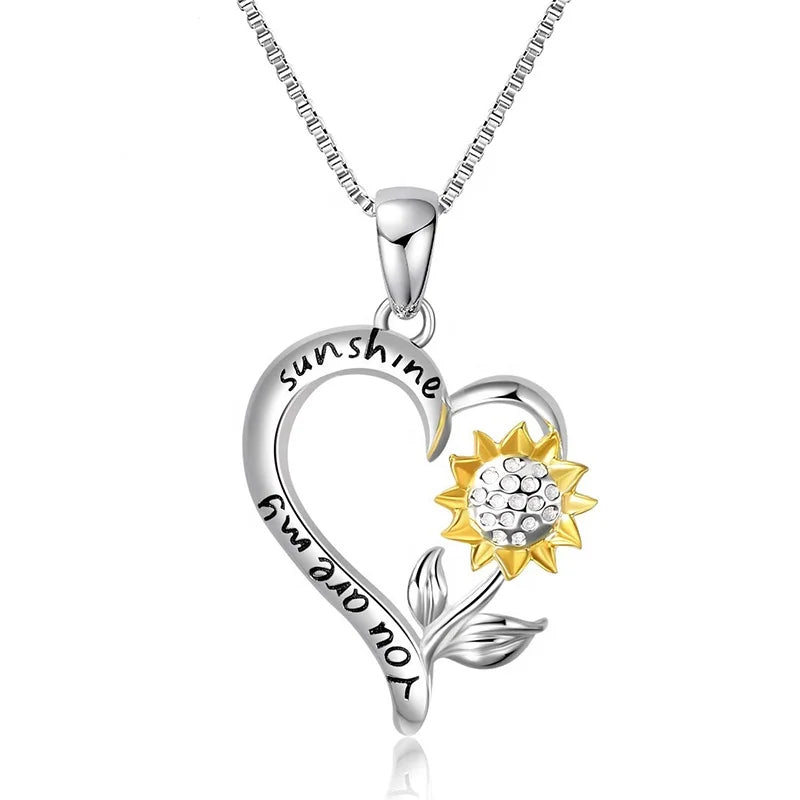 GP125 You Are My Sunshine Sunflower Necklace S925 Sterling Silver Sunflower Jewelry for Women Daily Wear Accessories Gift