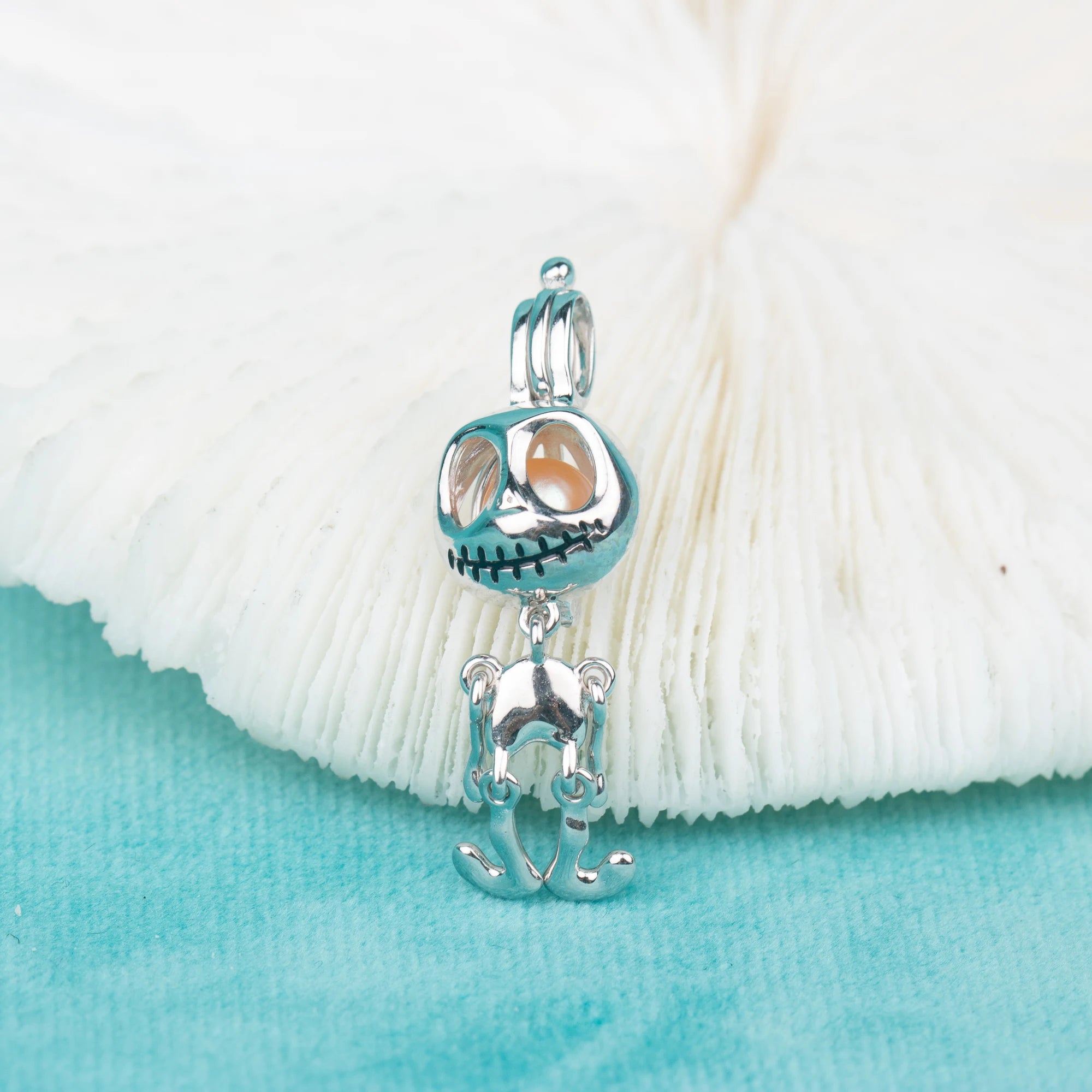 C030077 Sterling Silver Skull Shape Freshwater Pearl Cage Pendant Necklace Jewelry Locket for Pearl Party